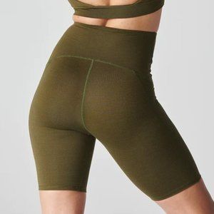 DESIGNER RECYCLED US MADE QEEP UP HIGH WAIST BIKER SHORT GREEN STRIPE NWT XL XXL